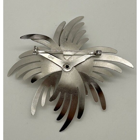 Vintage Coro Brooch Silver-Tone Abstract Starburst Pin Mid-Century Sculptural - Picture 5 of 15